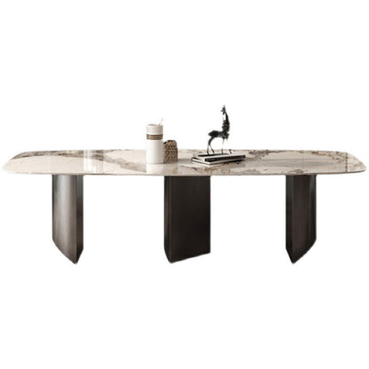 Modern Sintered Stone Rectangle Dining Set Standard Height Black Legs Home Use Dining Set Table Only Clearhalo 'Dining Room Sets' 'Dining Tables & Seating' 'dining_room_set' 'furn' 'furn_dining_room_set' 'Furniture' 'furniture_dining_room_set' 'Kitchen & Dining Furniture' 'kitchen&dining_furn' 'kitchen' 3369426