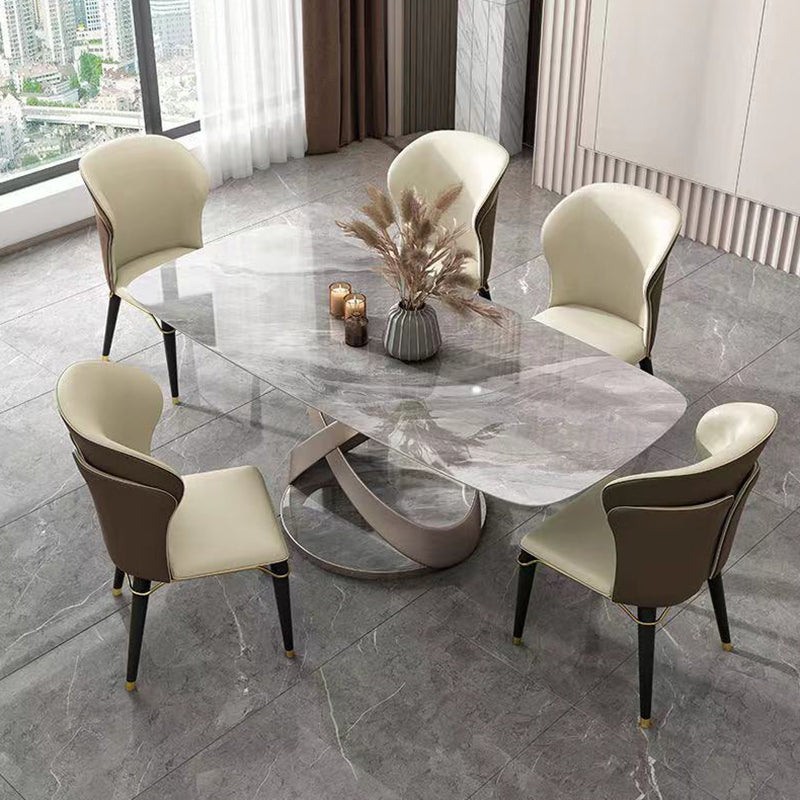 Modern Sintered Stone Gray Dining Set with Rectangle Table and Pedestal Base Home Use Dining Set Clearhalo 'Dining Room Sets' 'Dining Tables & Seating' 'dining_room_set' 'furn' 'furn_dining_room_set' 'Furniture' 'furniture_dining_room_set' 'Kitchen & Dining Furniture' 'kitchen&dining_furn' 'kitchen' 3369465