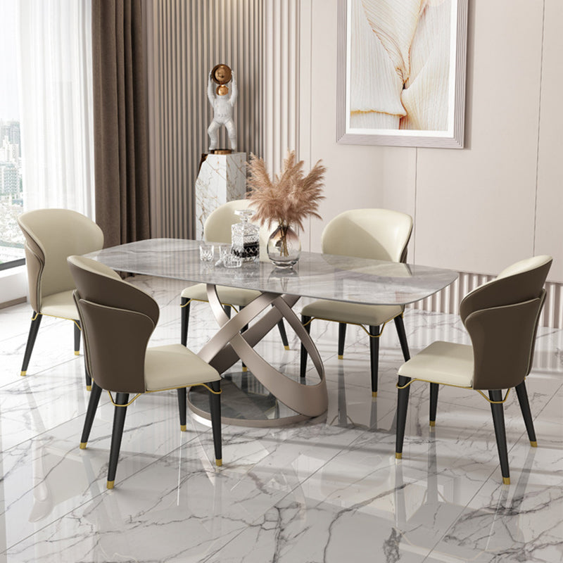 Modern Sintered Stone Gray Dining Set with Rectangle Table and Pedestal Base Home Use Dining Set Clearhalo 'Dining Room Sets' 'Dining Tables & Seating' 'dining_room_set' 'furn' 'furn_dining_room_set' 'Furniture' 'furniture_dining_room_set' 'Kitchen & Dining Furniture' 'kitchen&dining_furn' 'kitchen' 3369466