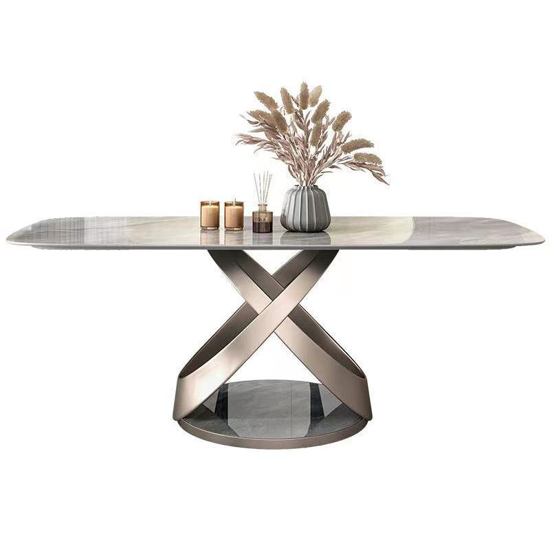 Modern Sintered Stone Gray Dining Set with Rectangle Table and Pedestal Base Home Use Dining Set Table Only Clearhalo 'Dining Room Sets' 'Dining Tables & Seating' 'dining_room_set' 'furn' 'furn_dining_room_set' 'Furniture' 'furniture_dining_room_set' 'Kitchen & Dining Furniture' 'kitchen&dining_furn' 'kitchen' 3369467