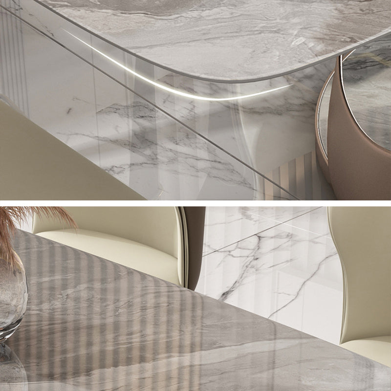 Modern Sintered Stone Gray Dining Set with Rectangle Table and Pedestal Base Home Use Dining Set Clearhalo 'Dining Room Sets' 'Dining Tables & Seating' 'dining_room_set' 'furn' 'furn_dining_room_set' 'Furniture' 'furniture_dining_room_set' 'Kitchen & Dining Furniture' 'kitchen&dining_furn' 'kitchen' 3369470