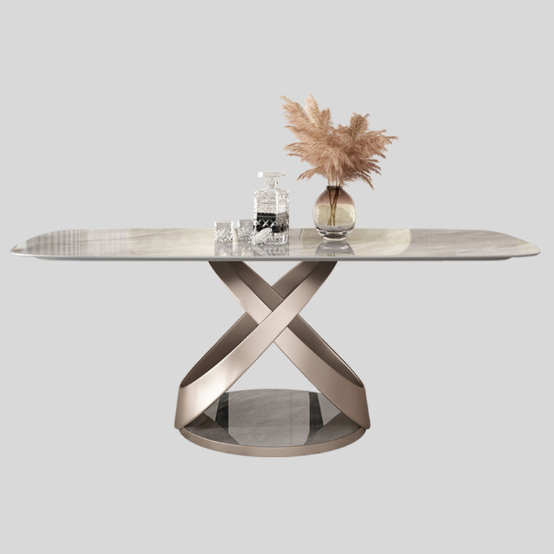 Modern Sintered Stone Gray Dining Set with Rectangle Table and Pedestal Base Home Use Dining Set Clearhalo 'Dining Room Sets' 'Dining Tables & Seating' 'dining_room_set' 'furn' 'furn_dining_room_set' 'Furniture' 'furniture_dining_room_set' 'Kitchen & Dining Furniture' 'kitchen&dining_furn' 'kitchen' 3369472