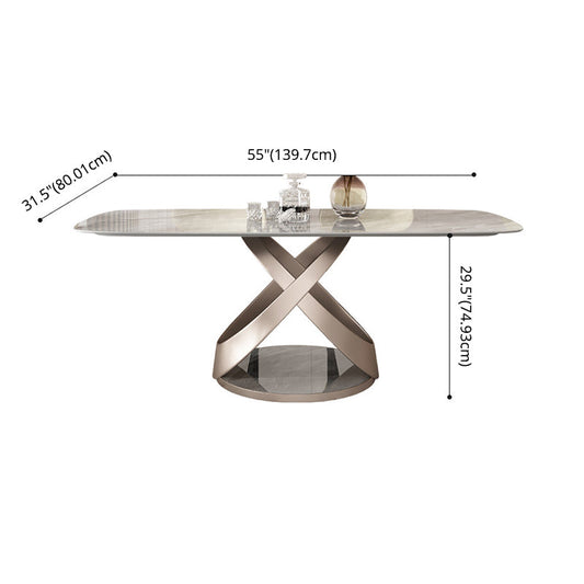 Modern Sintered Stone Gray Dining Set with Rectangle Table and Pedestal Base Home Use Dining Set Clearhalo 'Dining Room Sets' 'Dining Tables & Seating' 'dining_room_set' 'furn' 'furn_dining_room_set' 'Furniture' 'furniture_dining_room_set' 'Kitchen & Dining Furniture' 'kitchen&dining_furn' 'kitchen' 3369473