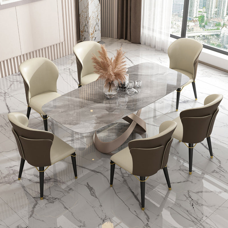 Modern Sintered Stone Gray Dining Set with Rectangle Table and Pedestal Base Home Use Dining Set Clearhalo 'Dining Room Sets' 'Dining Tables & Seating' 'dining_room_set' 'furn' 'furn_dining_room_set' 'Furniture' 'furniture_dining_room_set' 'Kitchen & Dining Furniture' 'kitchen&dining_furn' 'kitchen' 3369476