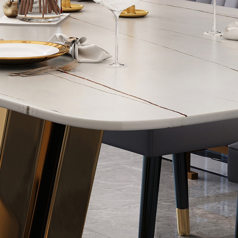 Scandinavian Metal Base Textured Dining Table Rectangle Formal Dinette Set for Home Clearhalo 'Dining Room Sets' 'Dining Tables & Seating' 'dining_room_set' 'furn' 'furn_dining_room_set' 'Furniture' 'furniture_dining_room_set' 'Kitchen & Dining Furniture' 'kitchen&dining_furn' 'kitchen' 3369479