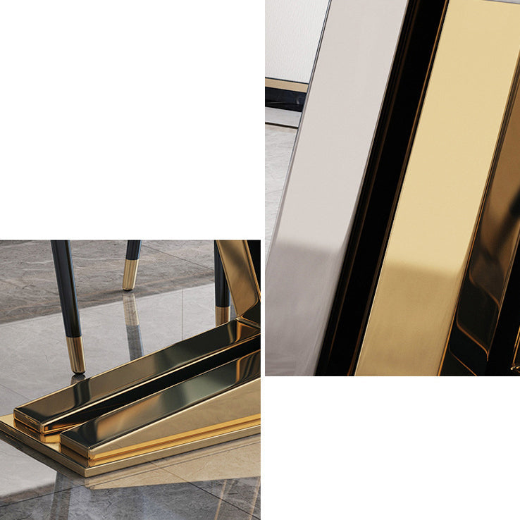 Scandinavian Metal Base Textured Dining Table Rectangle Formal Dinette Set for Home Clearhalo 'Dining Room Sets' 'Dining Tables & Seating' 'dining_room_set' 'furn' 'furn_dining_room_set' 'Furniture' 'furniture_dining_room_set' 'Kitchen & Dining Furniture' 'kitchen&dining_furn' 'kitchen' 3369484