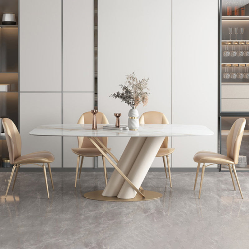 Modern Sintered Stone White Dining Set with Rectangle Table and Metal Base Home Use Dining Set Clearhalo 'Dining Room Sets' 'Dining Tables & Seating' 'dining_room_set' 'furn' 'furn_dining_room_set' 'Furniture' 'furniture_dining_room_set' 'Kitchen & Dining Furniture' 'kitchen&dining_furn' 'kitchen' 3369489