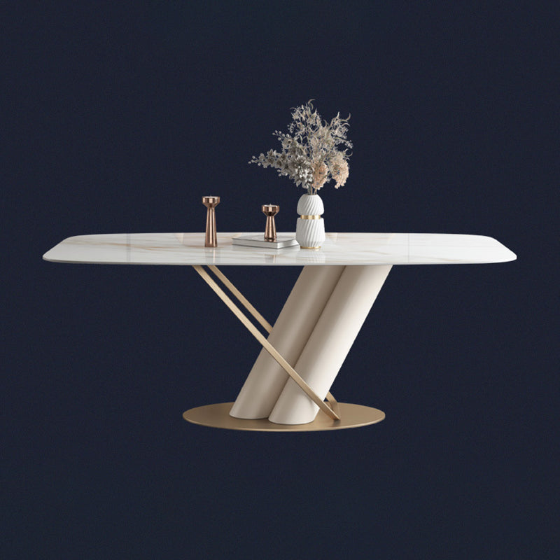 Modern Sintered Stone White Dining Set with Rectangle Table and Metal Base Home Use Dining Set Table Only Clearhalo 'Dining Room Sets' 'Dining Tables & Seating' 'dining_room_set' 'furn' 'furn_dining_room_set' 'Furniture' 'furniture_dining_room_set' 'Kitchen & Dining Furniture' 'kitchen&dining_furn' 'kitchen' 3369490