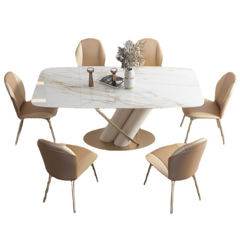 Modern Sintered Stone White Dining Set with Rectangle Table and Metal Base Home Use Dining Set Clearhalo 'Dining Room Sets' 'Dining Tables & Seating' 'dining_room_set' 'furn' 'furn_dining_room_set' 'Furniture' 'furniture_dining_room_set' 'Kitchen & Dining Furniture' 'kitchen&dining_furn' 'kitchen' 3369494