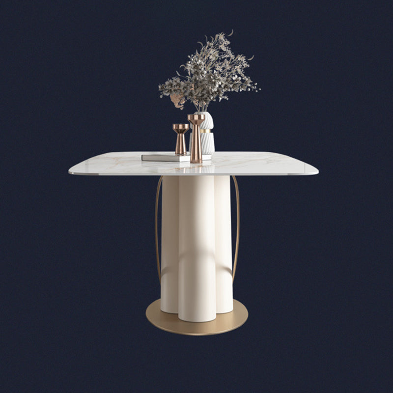 Modern Sintered Stone White Dining Set with Rectangle Table and Metal Base Home Use Dining Set Clearhalo 'Dining Room Sets' 'Dining Tables & Seating' 'dining_room_set' 'furn' 'furn_dining_room_set' 'Furniture' 'furniture_dining_room_set' 'Kitchen & Dining Furniture' 'kitchen&dining_furn' 'kitchen' 3369499