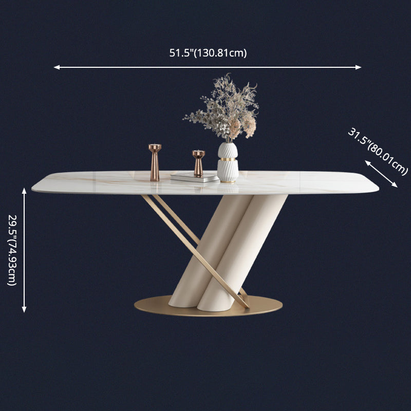 Modern Sintered Stone White Dining Set with Rectangle Table and Metal Base Home Use Dining Set Clearhalo 'Dining Room Sets' 'Dining Tables & Seating' 'dining_room_set' 'furn' 'furn_dining_room_set' 'Furniture' 'furniture_dining_room_set' 'Kitchen & Dining Furniture' 'kitchen&dining_furn' 'kitchen' 3369500