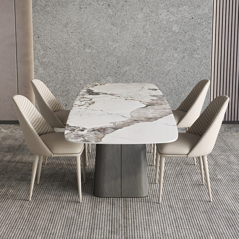 Minimalist Sintered Stone Dining Room Set with Black Base Formal Dining Table Set with 4 Chairs Clearhalo 'Dining Room Sets' 'Dining Tables & Seating' 'dining_room_set' 'furn' 'furn_dining_room_set' 'Furniture' 'furniture_dining_room_set' 'Kitchen & Dining Furniture' 'kitchen&dining_furn' 'kitchen' 3369518