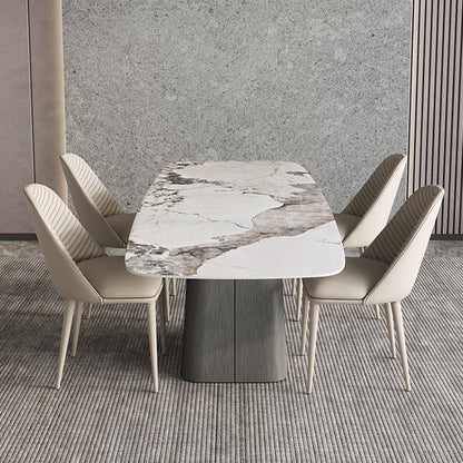 Minimalist Sintered Stone Dining Room Set with Black Base Formal Dining Table Set with 4 Chairs Clearhalo 'Dining Room Sets' 'Dining Tables & Seating' 'dining_room_set' 'furn' 'furn_dining_room_set' 'Furniture' 'furniture_dining_room_set' 'Kitchen & Dining Furniture' 'kitchen&dining_furn' 'kitchen' 3369518