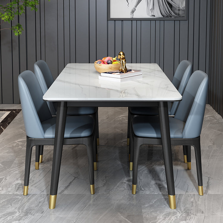 Scandinavian Metallic Fixed Dining Table Rectangle Formal Dinette Set with Balck Base Clearhalo 'Dining Room Sets' 'Dining Tables & Seating' 'dining_room_set' 'furn' 'furn_dining_room_set' 'Furniture' 'furniture_dining_room_set' 'Kitchen & Dining Furniture' 'kitchen&dining_furn' 'kitchen' 3369536