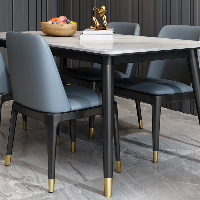 Scandinavian Metallic Fixed Dining Table Rectangle Formal Dinette Set with Balck Base Clearhalo 'Dining Room Sets' 'Dining Tables & Seating' 'dining_room_set' 'furn' 'furn_dining_room_set' 'Furniture' 'furniture_dining_room_set' 'Kitchen & Dining Furniture' 'kitchen&dining_furn' 'kitchen' 3369538