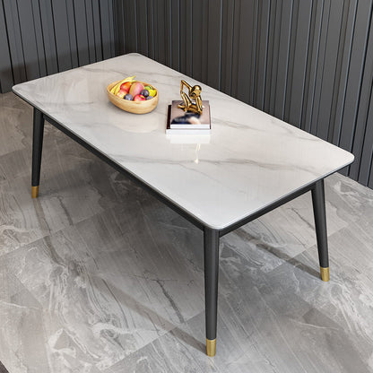 Scandinavian Metallic Fixed Dining Table Rectangle Formal Dinette Set with Balck Base Table Only Clearhalo 'Dining Room Sets' 'Dining Tables & Seating' 'dining_room_set' 'furn' 'furn_dining_room_set' 'Furniture' 'furniture_dining_room_set' 'Kitchen & Dining Furniture' 'kitchen&dining_furn' 'kitchen' 3369539