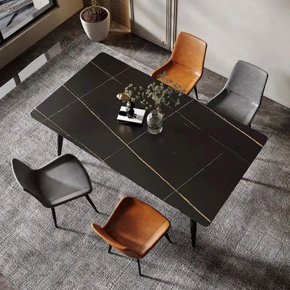Modern Style Sintered Stone Dining Table with Rectangle Shape Table and 4 Black Legs Base Black Clearhalo 'Dining Room Sets' 'Dining Tables & Seating' 'dining_room_set' 'furn' 'furn_dining_room_set' 'Furniture' 'furniture_dining_room_set' 'Kitchen & Dining Furniture' 'kitchen&dining_furn' 'kitchen' 3369547