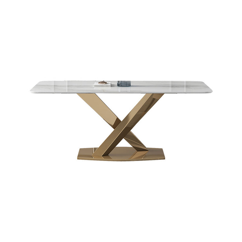 Modern Sintered Stone White Dining Set with Rectangle Table and Gold Legs Formal Dining Set Table Only Clearhalo 'Dining Room Sets' 'Dining Tables & Seating' 'dining_room_set' 'furn' 'furn_dining_room_set' 'Furniture' 'furniture_dining_room_set' 'Kitchen & Dining Furniture' 'kitchen&dining_furn' 'kitchen' 3369562