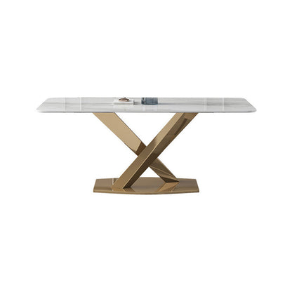 Modern Sintered Stone White Dining Set with Rectangle Table and Gold Legs Formal Dining Set Table Only Clearhalo 'Dining Room Sets' 'Dining Tables & Seating' 'dining_room_set' 'furn' 'furn_dining_room_set' 'Furniture' 'furniture_dining_room_set' 'Kitchen & Dining Furniture' 'kitchen&dining_furn' 'kitchen' 3369562