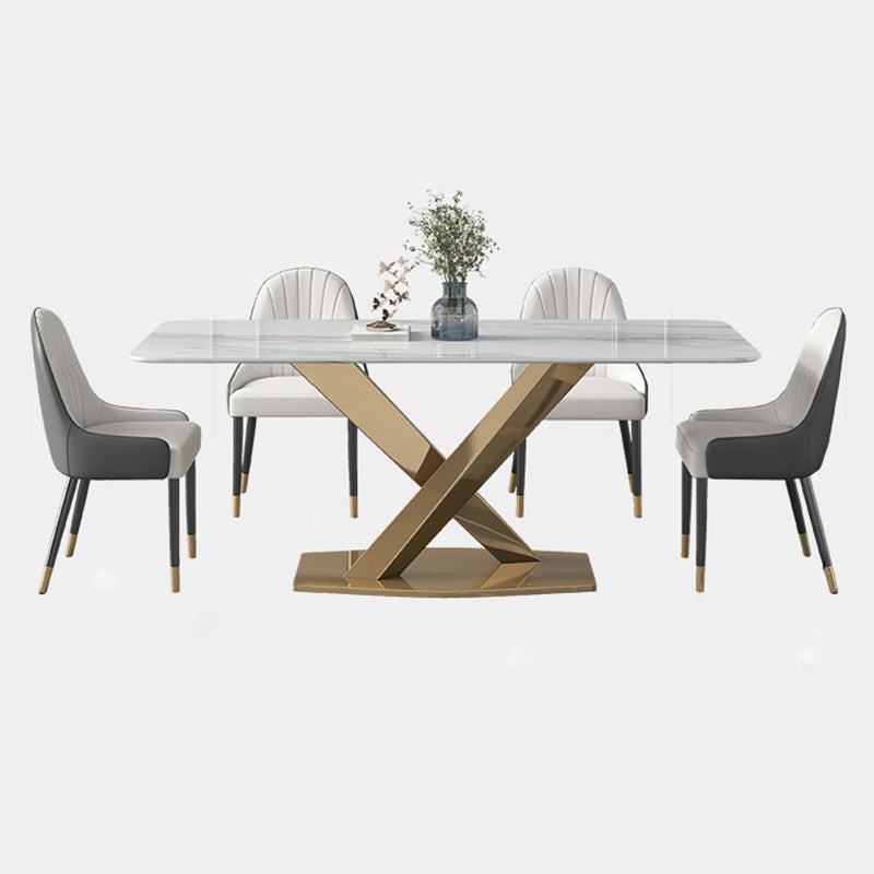 Modern Sintered Stone White Dining Set with Rectangle Table and Gold Legs Formal Dining Set Clearhalo 'Dining Room Sets' 'Dining Tables & Seating' 'dining_room_set' 'furn' 'furn_dining_room_set' 'Furniture' 'furniture_dining_room_set' 'Kitchen & Dining Furniture' 'kitchen&dining_furn' 'kitchen' 3369566