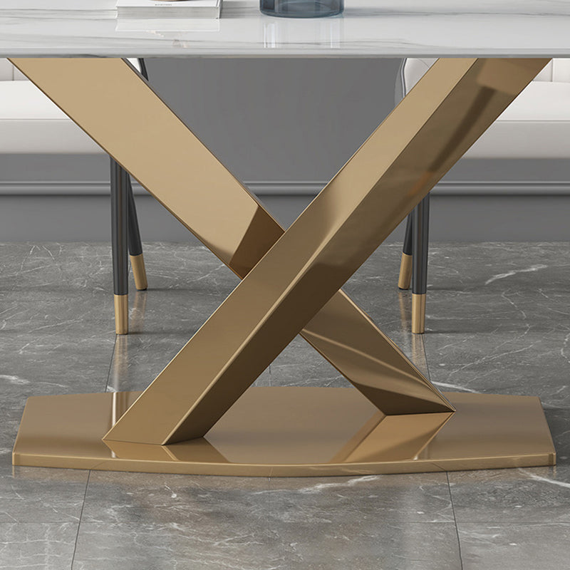 Modern Sintered Stone White Dining Set with Rectangle Table and Gold Legs Formal Dining Set Clearhalo 'Dining Room Sets' 'Dining Tables & Seating' 'dining_room_set' 'furn' 'furn_dining_room_set' 'Furniture' 'furniture_dining_room_set' 'Kitchen & Dining Furniture' 'kitchen&dining_furn' 'kitchen' 3369568