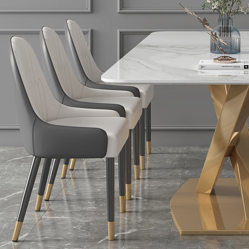 Modern Sintered Stone White Dining Set with Rectangle Table and Gold Legs Formal Dining Set Clearhalo 'Dining Room Sets' 'Dining Tables & Seating' 'dining_room_set' 'furn' 'furn_dining_room_set' 'Furniture' 'furniture_dining_room_set' 'Kitchen & Dining Furniture' 'kitchen&dining_furn' 'kitchen' 3369569