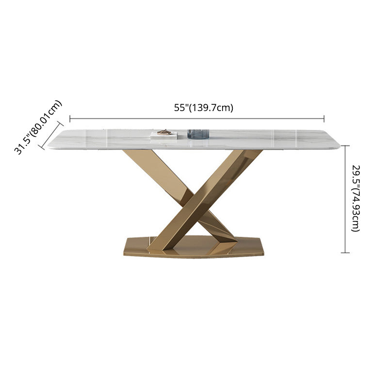 Modern Sintered Stone White Dining Set with Rectangle Table and Gold Legs Formal Dining Set Clearhalo 'Dining Room Sets' 'Dining Tables & Seating' 'dining_room_set' 'furn' 'furn_dining_room_set' 'Furniture' 'furniture_dining_room_set' 'Kitchen & Dining Furniture' 'kitchen&dining_furn' 'kitchen' 3369571