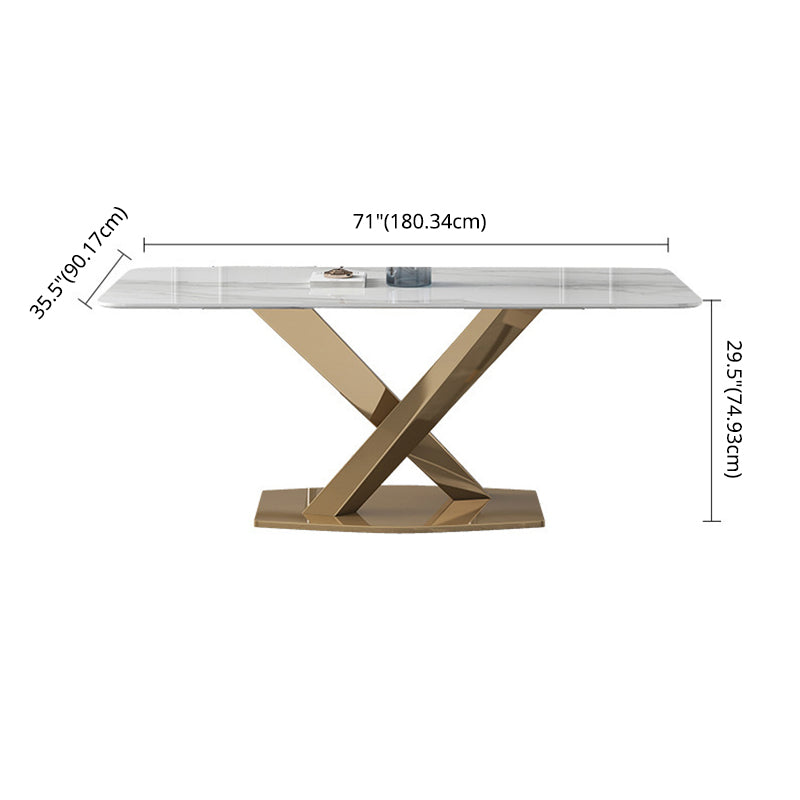Modern Sintered Stone White Dining Set with Rectangle Table and Gold Legs Formal Dining Set Clearhalo 'Dining Room Sets' 'Dining Tables & Seating' 'dining_room_set' 'furn' 'furn_dining_room_set' 'Furniture' 'furniture_dining_room_set' 'Kitchen & Dining Furniture' 'kitchen&dining_furn' 'kitchen' 3369573
