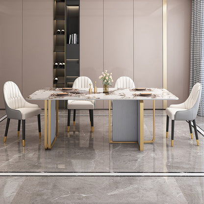 Modern Sintered Stone Dining Table Set with Rectangle Table and Metal Base Dining Set for Home Use with 4 Chairs Clearhalo 'Dining Room Sets' 'Dining Tables & Seating' 'dining_room_set' 'furn' 'furn_dining_room_set' 'Furniture' 'furniture_dining_room_set' 'Kitchen & Dining Furniture' 'kitchen&dining_furn' 'kitchen' 3369618