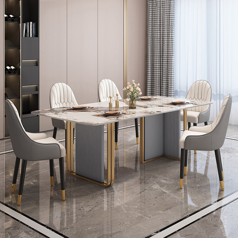 Modern Sintered Stone Dining Table Set with Rectangle Table and Metal Base Dining Set for Home Use Clearhalo 'Dining Room Sets' 'Dining Tables & Seating' 'dining_room_set' 'furn' 'furn_dining_room_set' 'Furniture' 'furniture_dining_room_set' 'Kitchen & Dining Furniture' 'kitchen&dining_furn' 'kitchen' 3369619