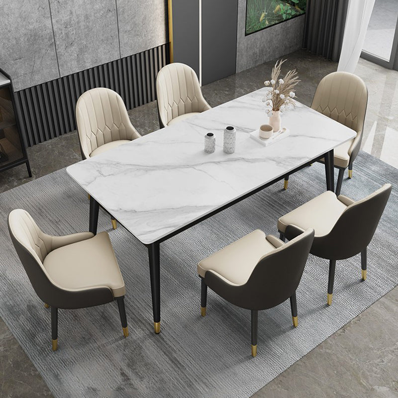 Scandinavian White Slate Dining Table Rectangular Dining Table with Four-leg Metal Base Clearhalo 'Dining Room Sets' 'Dining Tables & Seating' 'dining_room_set' 'furn' 'furn_dining_room_set' 'Furniture' 'furniture_dining_room_set' 'Kitchen & Dining Furniture' 'kitchen&dining_furn' 'kitchen' 3369651