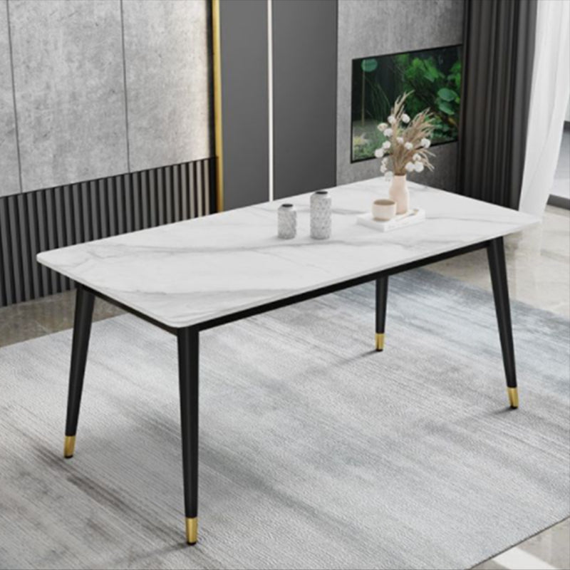 Scandinavian White Slate Dining Table Rectangular Dining Table with Four-leg Metal Base Table Only Clearhalo 'Dining Room Sets' 'Dining Tables & Seating' 'dining_room_set' 'furn' 'furn_dining_room_set' 'Furniture' 'furniture_dining_room_set' 'Kitchen & Dining Furniture' 'kitchen&dining_furn' 'kitchen' 3369652