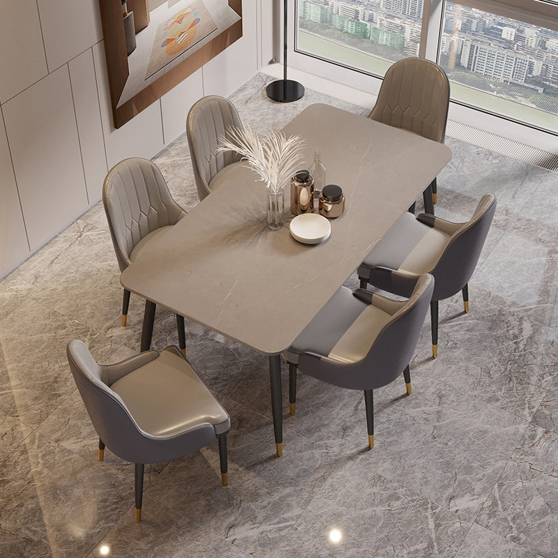 Nordic Dining Room Set Dining Table Rectangle Formal Dinette Set with Metal Base Grey with 6 Chairs Clearhalo 'Dining Room Sets' 'Dining Tables & Seating' 'dining_room_set' 'furn' 'furn_dining_room_set' 'Furniture' 'furniture_dining_room_set' 'Kitchen & Dining Furniture' 'kitchen&dining_furn' 'kitchen' 3369692