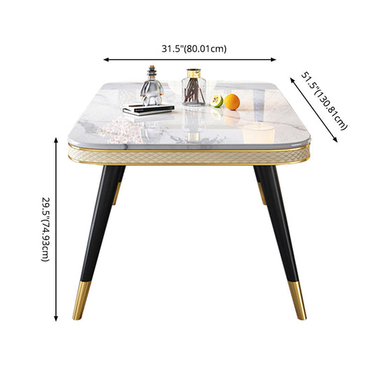Modern Style Marble Table with White Table and 4 Black Legs Base for Home Use Clearhalo 'Dining Room Sets' 'Dining Tables & Seating' 'dining_room_set' 'furn' 'furn_dining_room_set' 'Furniture' 'furniture_dining_room_set' 'Kitchen & Dining Furniture' 'kitchen&dining_furn' 'kitchen' 3370558
