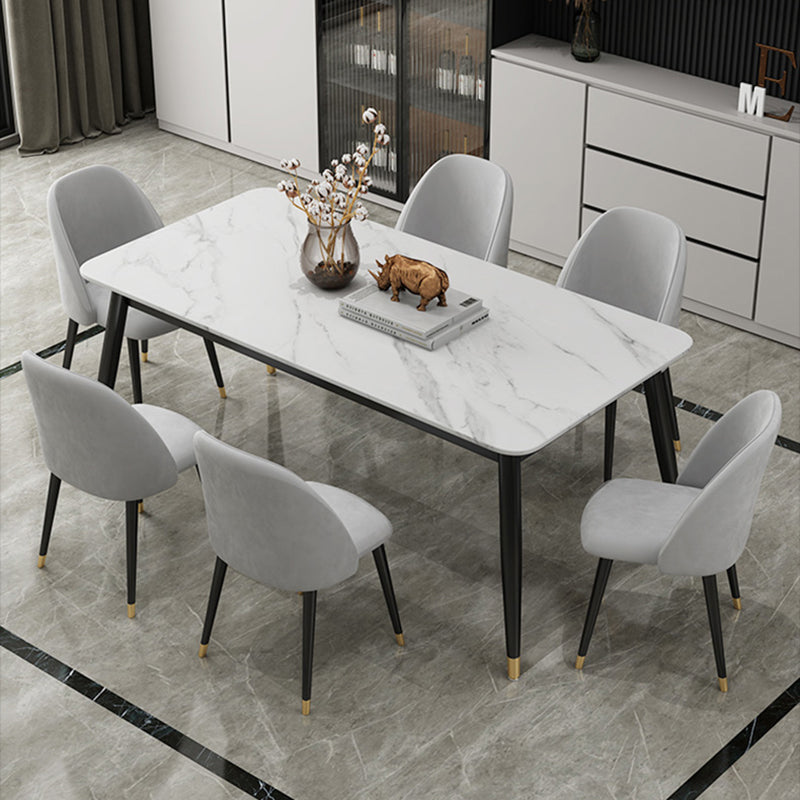 Contemporary Fixed Marble Dining Table Set with 4 Black Metallic Legs Kitchen Dining Set with 6 Chairs Clearhalo 'Dining Room Sets' 'Dining Tables & Seating' 'dining_room_set' 'furn' 'furn_dining_room_set' 'Furniture' 'furniture_dining_room_set' 'Kitchen & Dining Furniture' 'kitchen&dining_furn' 'kitchen' 3370665