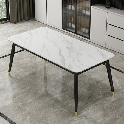 Contemporary Fixed Marble Dining Table Set with 4 Black Metallic Legs Kitchen Dining Set Table Only Clearhalo 'Dining Room Sets' 'Dining Tables & Seating' 'dining_room_set' 'furn' 'furn_dining_room_set' 'Furniture' 'furniture_dining_room_set' 'Kitchen & Dining Furniture' 'kitchen&dining_furn' 'kitchen' 3370667