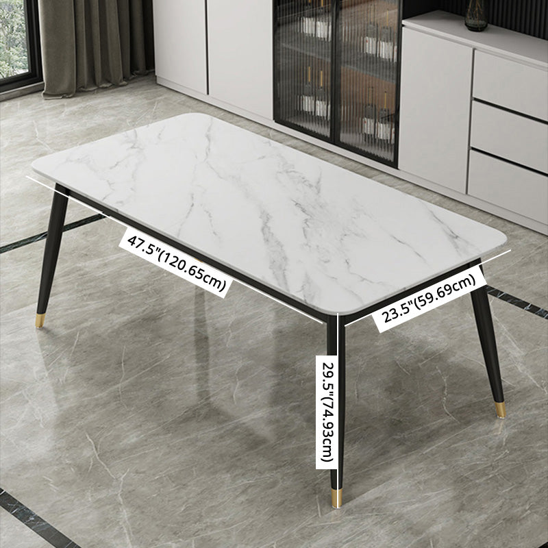 Contemporary Fixed Marble Dining Table Set with 4 Black Metallic Legs Kitchen Dining Set Clearhalo 'Dining Room Sets' 'Dining Tables & Seating' 'dining_room_set' 'furn' 'furn_dining_room_set' 'Furniture' 'furniture_dining_room_set' 'Kitchen & Dining Furniture' 'kitchen&dining_furn' 'kitchen' 3370671