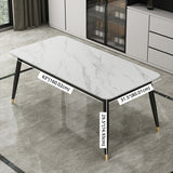 Contemporary Fixed Marble Dining Table Set with 4 Black Metallic Legs Kitchen Dining Set Clearhalo 'Dining Room Sets' 'Dining Tables & Seating' 'dining_room_set' 'furn' 'furn_dining_room_set' 'Furniture' 'furniture_dining_room_set' 'Kitchen & Dining Furniture' 'kitchen&dining_furn' 'kitchen' 3370673