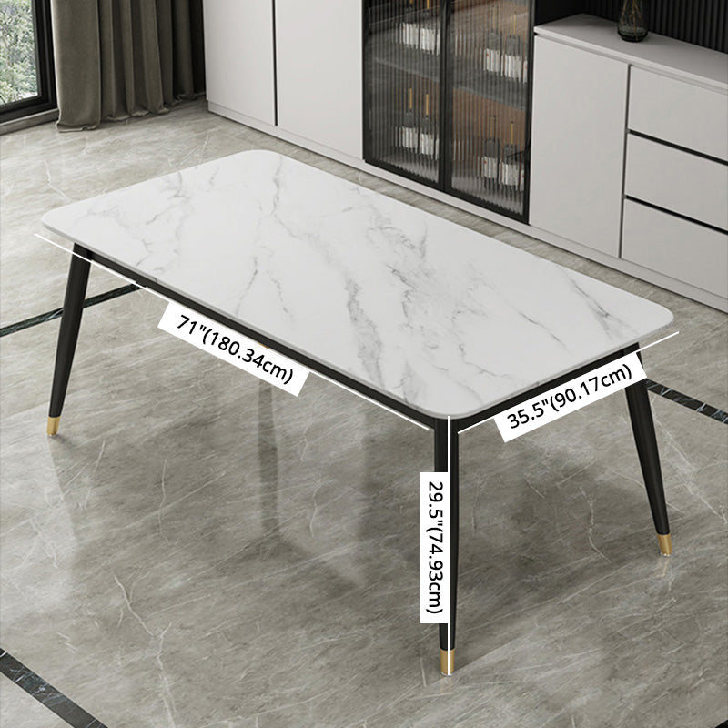 Contemporary Fixed Marble Dining Table Set with 4 Black Metallic Legs Kitchen Dining Set Clearhalo 'Dining Room Sets' 'Dining Tables & Seating' 'dining_room_set' 'furn' 'furn_dining_room_set' 'Furniture' 'furniture_dining_room_set' 'Kitchen & Dining Furniture' 'kitchen&dining_furn' 'kitchen' 3370674