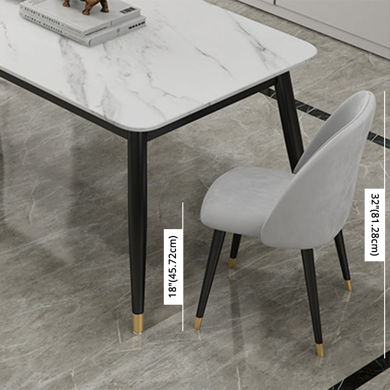 Contemporary Fixed Marble Dining Table Set with 4 Black Metallic Legs Kitchen Dining Set Clearhalo 'Dining Room Sets' 'Dining Tables & Seating' 'dining_room_set' 'furn' 'furn_dining_room_set' 'Furniture' 'furniture_dining_room_set' 'Kitchen & Dining Furniture' 'kitchen&dining_furn' 'kitchen' 3370675