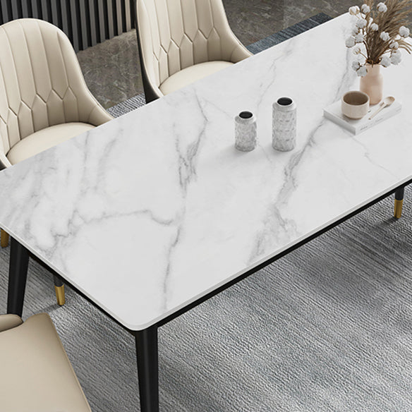 Contemporary Fixed Faux Marble Dining Room Table with 4 Black Metallic Legs Kitchen Dining Set Clearhalo 'Dining Room Sets' 'Dining Tables & Seating' 'dining_room_set' 'furn' 'furn_dining_room_set' 'Furniture' 'furniture_dining_room_set' 'Kitchen & Dining Furniture' 'kitchen&dining_furn' 'kitchen' 3370677