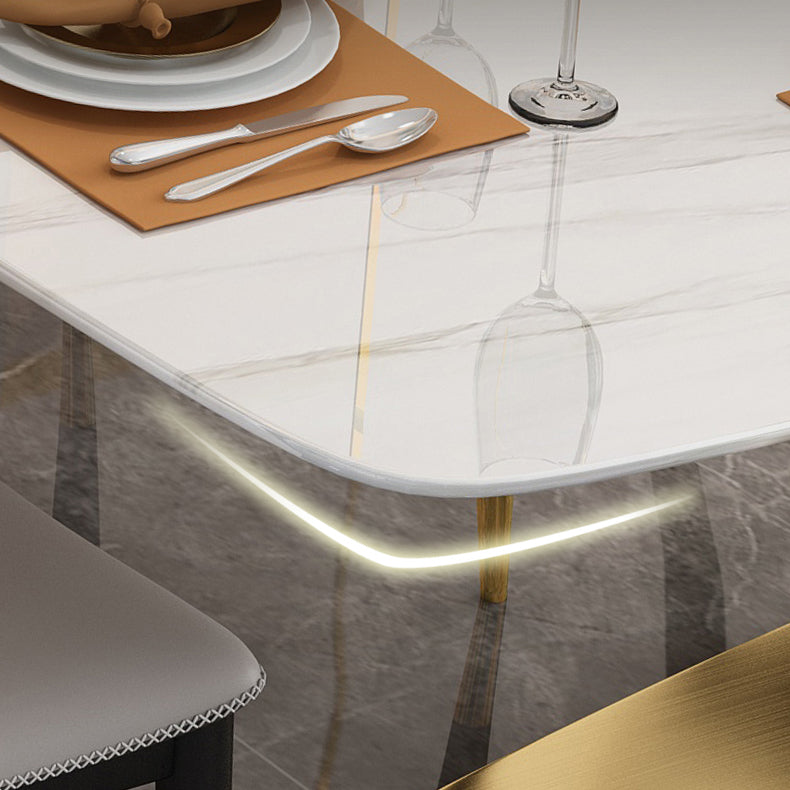 Minimalist Style Sintered Stone Dining Room Set with White Table and Gold Trestle Base for Home Use Clearhalo 'Dining Room Sets' 'Dining Tables & Seating' 'dining_room_set' 'furn' 'furn_dining_room_set' 'Furniture' 'furniture_dining_room_set' 'Kitchen & Dining Furniture' 'kitchen&dining_furn' 'kitchen' 3376011