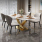 Minimalist Style Sintered Stone Dining Room Set with White Table and Gold Trestle Base for Home Use Clearhalo 'Dining Room Sets' 'Dining Tables & Seating' 'dining_room_set' 'furn' 'furn_dining_room_set' 'Furniture' 'furniture_dining_room_set' 'Kitchen & Dining Furniture' 'kitchen&dining_furn' 'kitchen' 3376019
