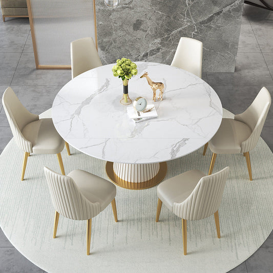 Modern Sintered Stone Dining Room Set with Round Top and Pedestal Base Dining Furniture Clearhalo 'Dining Room Sets' 'Dining Tables & Seating' 'dining_room_set' 'furn' 'furn_dining_room_set' 'Furniture' 'furniture_dining_room_set' 'Kitchen & Dining Furniture' 'kitchen&dining_furn' 'kitchen' 3376023