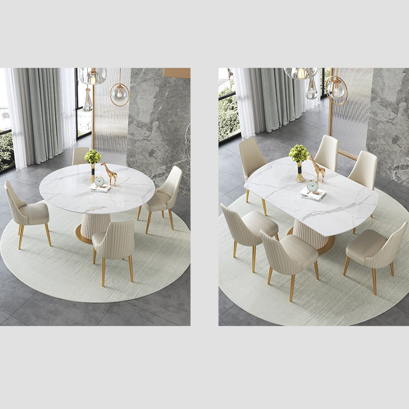 Modern Sintered Stone Dining Room Set with Round Top and Pedestal Base Dining Furniture Clearhalo 'Dining Room Sets' 'Dining Tables & Seating' 'dining_room_set' 'furn' 'furn_dining_room_set' 'Furniture' 'furniture_dining_room_set' 'Kitchen & Dining Furniture' 'kitchen&dining_furn' 'kitchen' 3376025