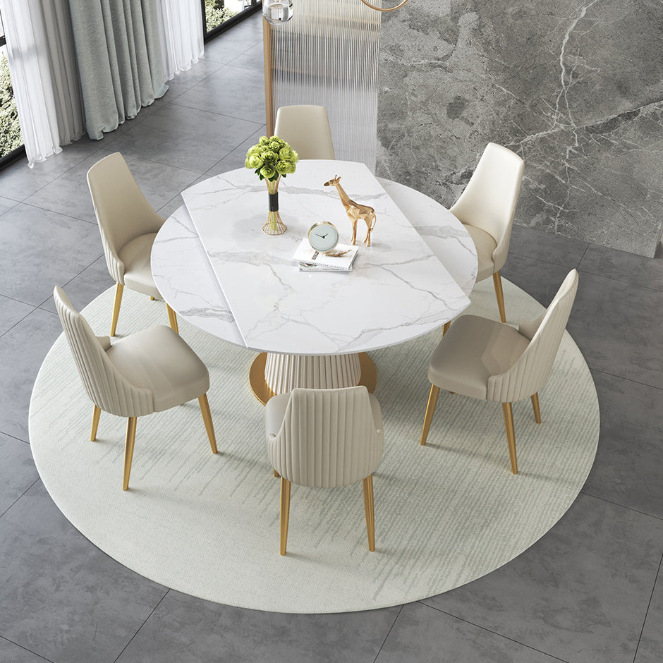 Modern Sintered Stone Dining Room Set with Round Top and Pedestal Base Dining Furniture Clearhalo 'Dining Room Sets' 'Dining Tables & Seating' 'dining_room_set' 'furn' 'furn_dining_room_set' 'Furniture' 'furniture_dining_room_set' 'Kitchen & Dining Furniture' 'kitchen&dining_furn' 'kitchen' 3376033