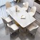 Minimalist Style Sintered Stone Dining Room Set with Fixed Table and Gold Trestle Base for Home Use White 7 Piece Set Clearhalo 'Dining Room Sets' 'Dining Tables & Seating' 'dining_room_set' 'furn' 'furn_dining_room_set' 'Furniture' 'furniture_dining_room_set' 'Kitchen & Dining Furniture' 'kitchen&dining_furn' 'kitchen' 3376036
