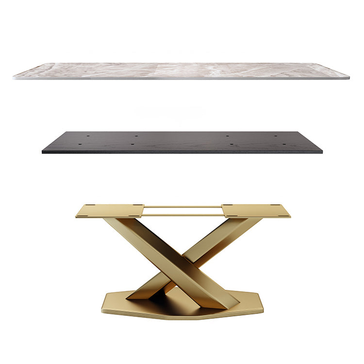 Minimalist Style Sintered Stone Dining Room Set with Fixed Table and Gold Trestle Base for Home Use Clearhalo 'Dining Room Sets' 'Dining Tables & Seating' 'dining_room_set' 'furn' 'furn_dining_room_set' 'Furniture' 'furniture_dining_room_set' 'Kitchen & Dining Furniture' 'kitchen&dining_furn' 'kitchen' 3376038