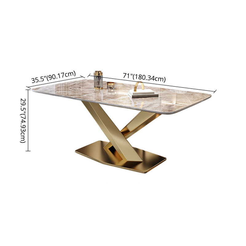 Minimalist Style Sintered Stone Dining Room Set with Fixed Table and Gold Trestle Base for Home Use Clearhalo 'Dining Room Sets' 'Dining Tables & Seating' 'dining_room_set' 'furn' 'furn_dining_room_set' 'Furniture' 'furniture_dining_room_set' 'Kitchen & Dining Furniture' 'kitchen&dining_furn' 'kitchen' 3376045