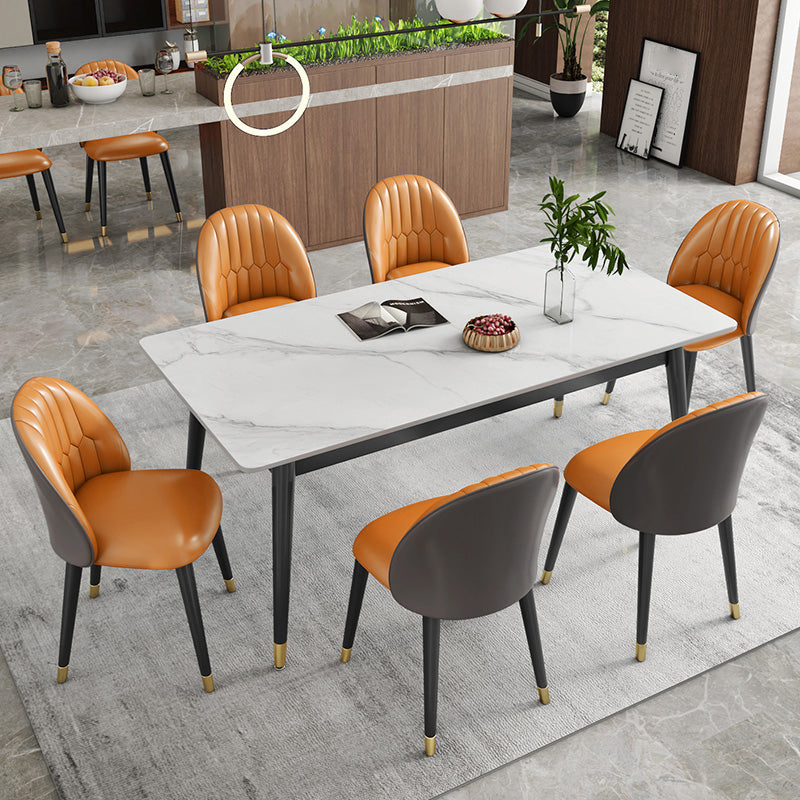 Modern Sintered Stone Dining Room Set with Rectangle Top and Black Base Dining Furniture for Kitchen Orange 7 Piece Set Clearhalo 'Dining Room Sets' 'Dining Tables & Seating' 'dining_room_set' 'furn' 'furn_dining_room_set' 'Furniture' 'furniture_dining_room_set' 'Kitchen & Dining Furniture' 'kitchen&dining_furn' 'kitchen' 3376051